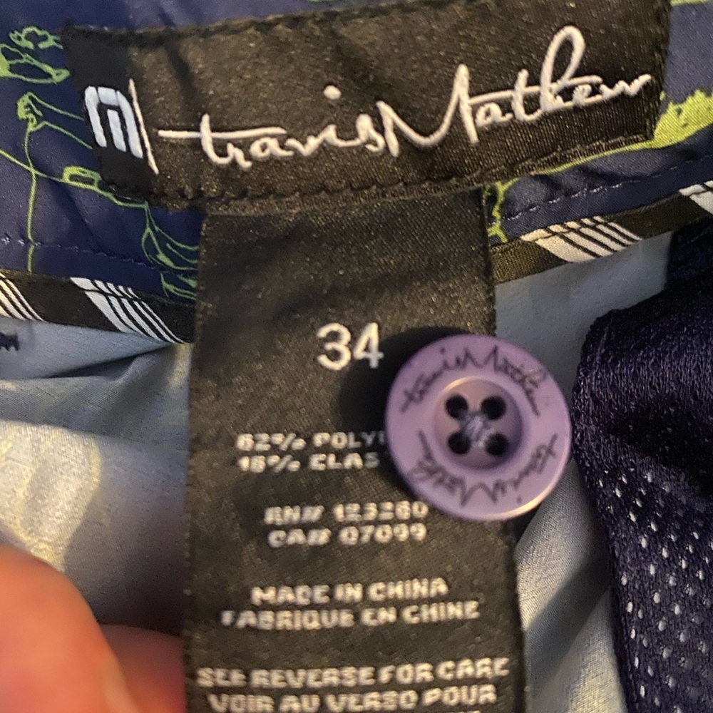 Travis Mathew Golf Pants Mens 34 Blue Neon Green‎ Excellent Golfer Sketch Print - Picture 7 of 7